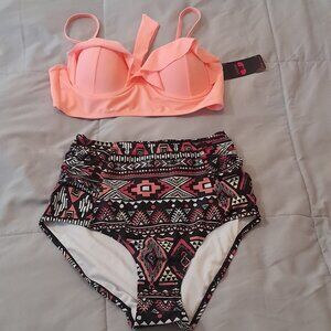 SHEKINI peach bikini High waist bottoms, push up top size S